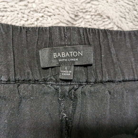Babaton Pants Women's Large Black Linen Blend Pull On Drawstring Tapered Crop  - Picture 6 of 7